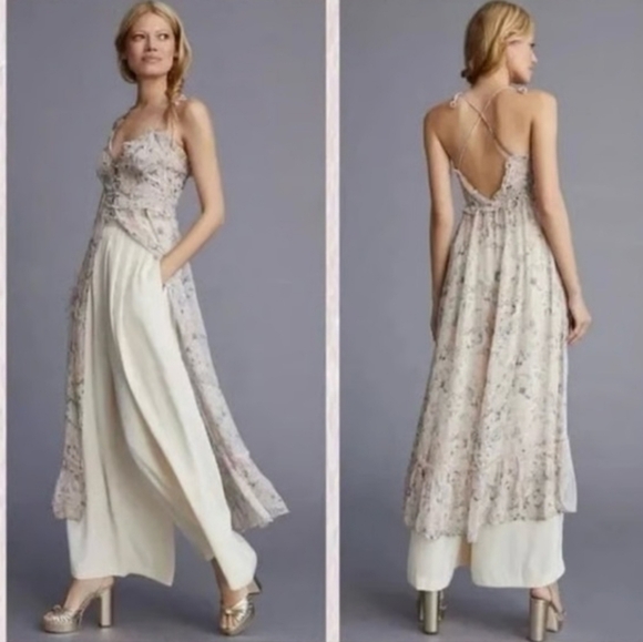 Anthropologie Asymmetrical Floral Dress in Pink and Cream - Picture 2 of 11